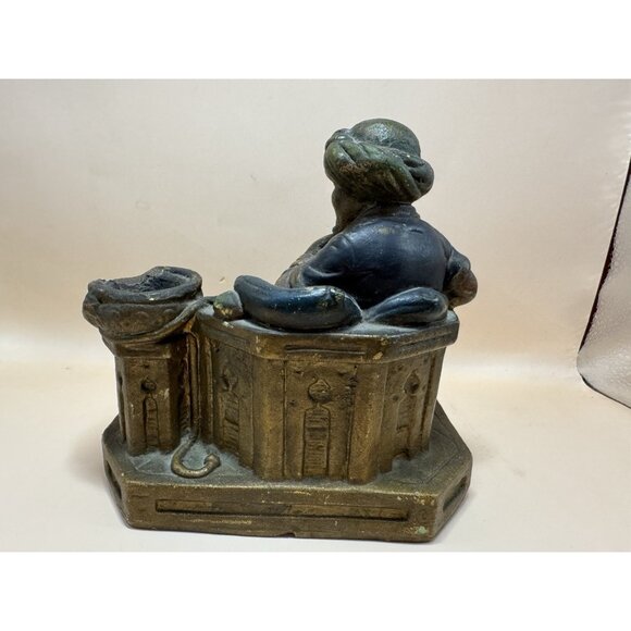 Antique 1880s Cast Iron Orientalist Inkwell Seated Man Turban Desk Figure! - Picture 5 of 9